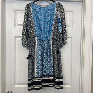 Blue, Black, and White Loft Tassel Dress